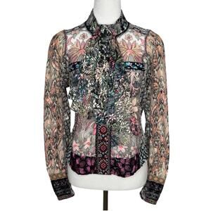 In‎ Earnest by Byron Lars Lace Blouse Top Size 6 Sheer Floral Embroidered Boho